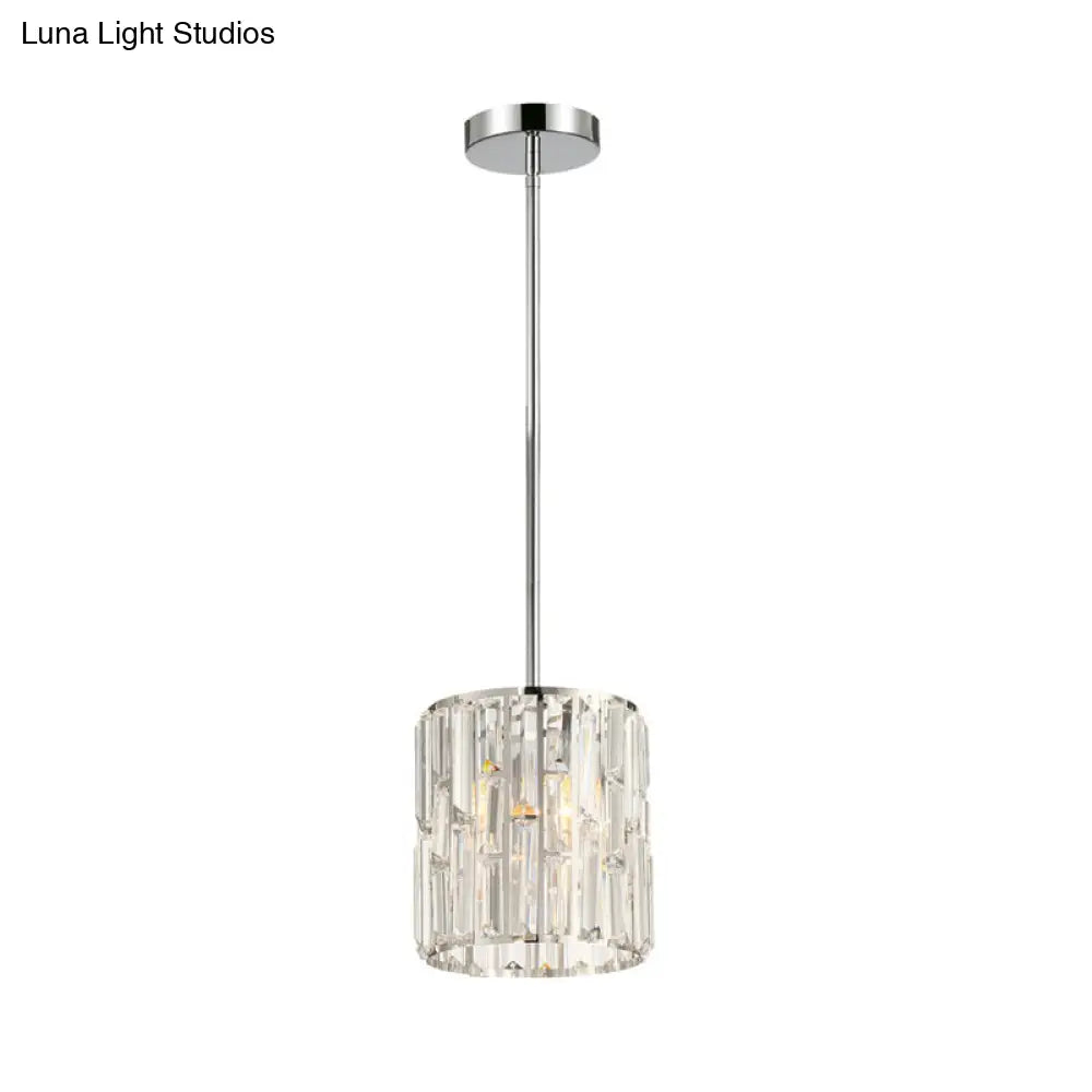 Modern Clear Crystal Cylinder Pendant Lighting For Bedside