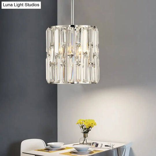 Modern Clear Crystal Cylinder Pendant Light Fixture For Bedside