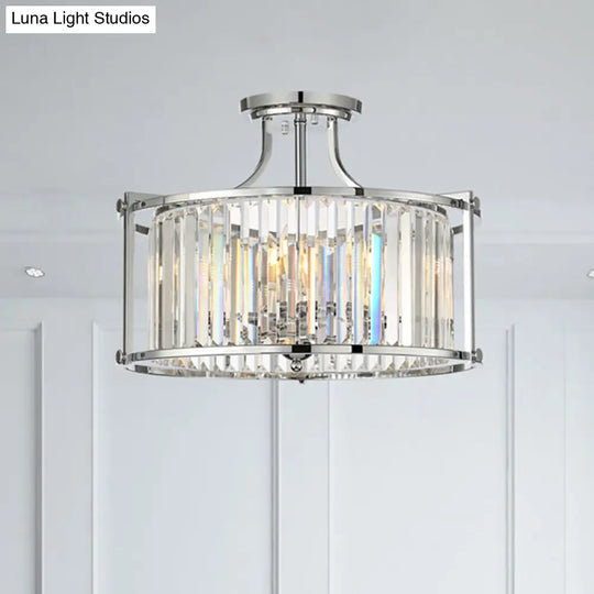 Modern Clear Crystal Drum Ceiling Light - 4 - Light Chrome Semi Flushmount