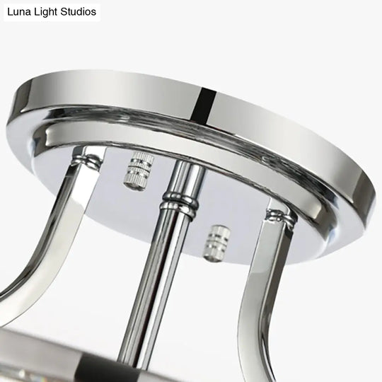 Modern Clear Crystal Drum Ceiling Light - 4 - Light Chrome Semi Flushmount