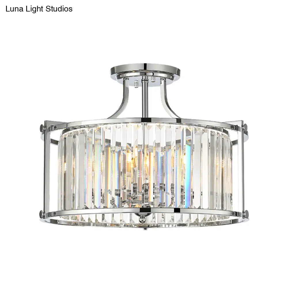 Modern Clear Crystal Drum Ceiling Light - 4 - Light Chrome Semi Flushmount