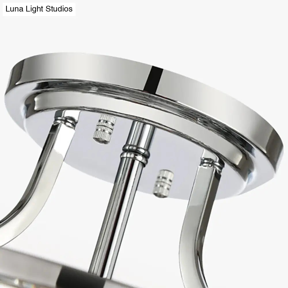 Modern Clear Crystal Drum Ceiling Light - 4-Light Chrome Semi Flushmount