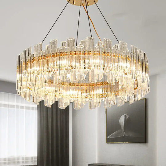 Modern Clear Crystal Drum Chandelier - Elegant 8/12 Light Gold Led Ceiling Lamp Ideal For Living