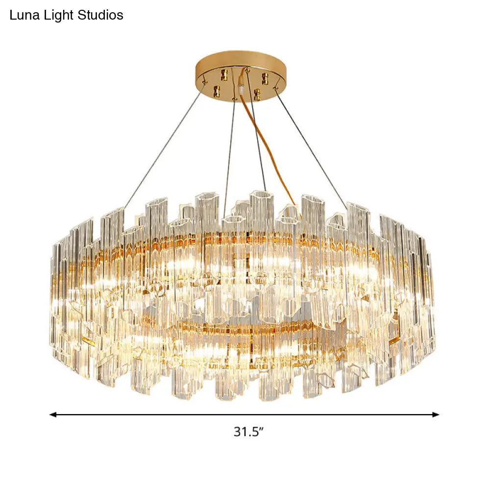 Modern Clear Crystal Drum Chandelier - Elegant 8/12 Light Gold Led Ceiling Lamp Ideal For Living