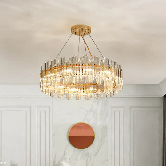 Modern Clear Crystal Drum Chandelier - Elegant 8/12 Light Gold Led Ceiling Lamp Ideal For Living