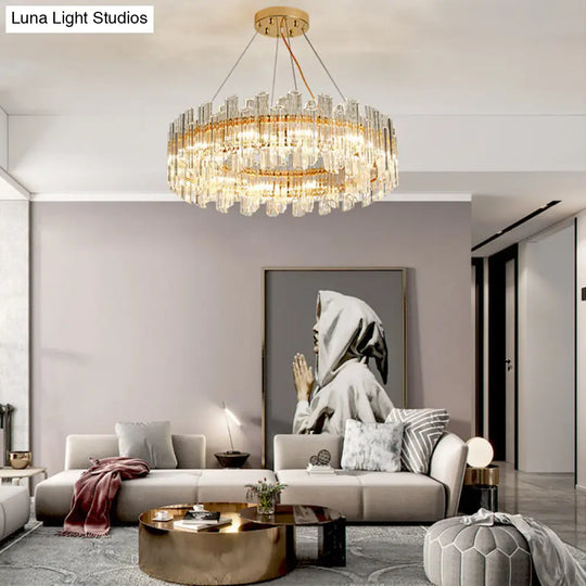 Modern Clear Crystal Drum Chandelier - Elegant 8/12 Light Gold Led Ceiling Lamp Ideal For Living