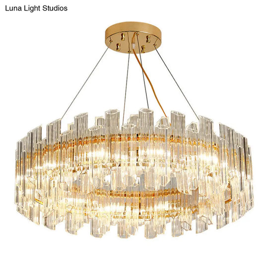 Modern Crystal Drum Chandelier - 8/12 Lights Gold Finish Led Ceiling Lamp For Living Room