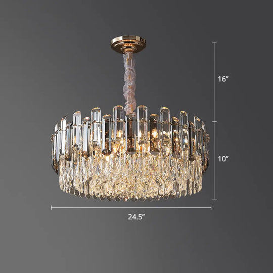 Modern Clear Crystal Drum Pendant Chandelier For Dining Room Lighting / 24.5