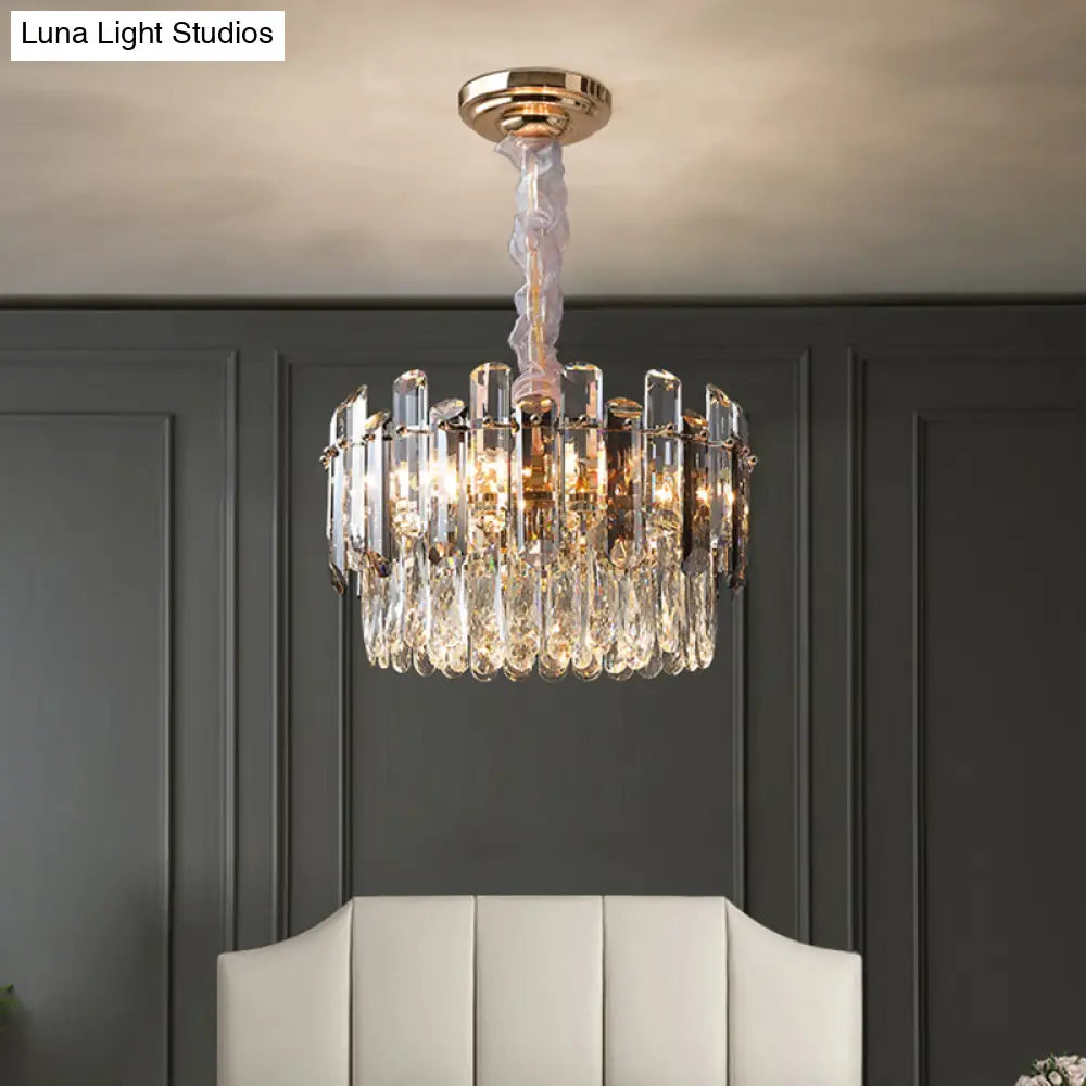 Modern Clear Crystal Drum Pendant Chandelier For Dining Room Lighting