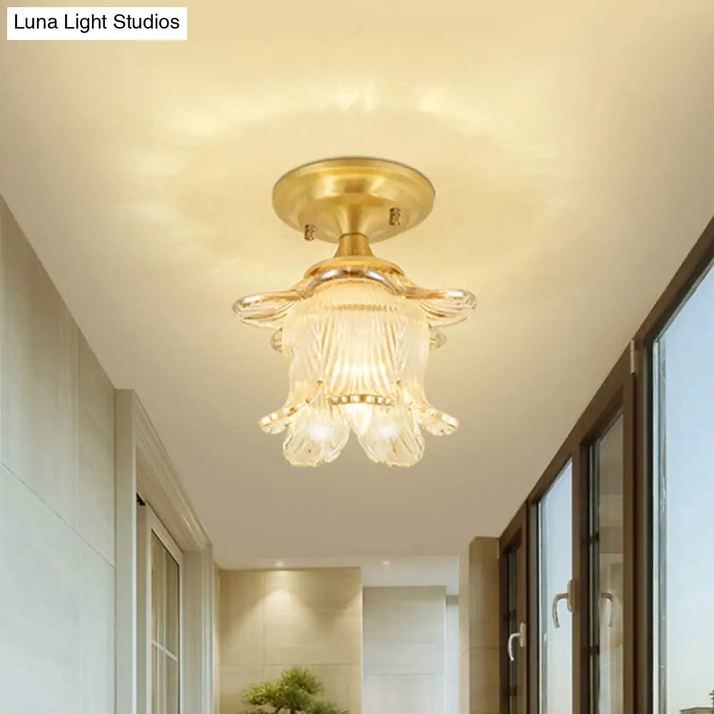 Modern Clear Crystal Floral Ceiling Lamp - 1 Light Brass Finish / A