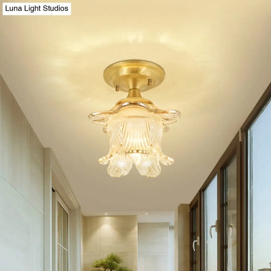 Modern Clear Crystal Floral Ceiling Lamp - 1 Light Brass Finish / A