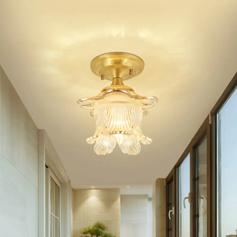 Modern Clear Crystal Floral Ceiling Lamp - 1 Light Brass Finish / A