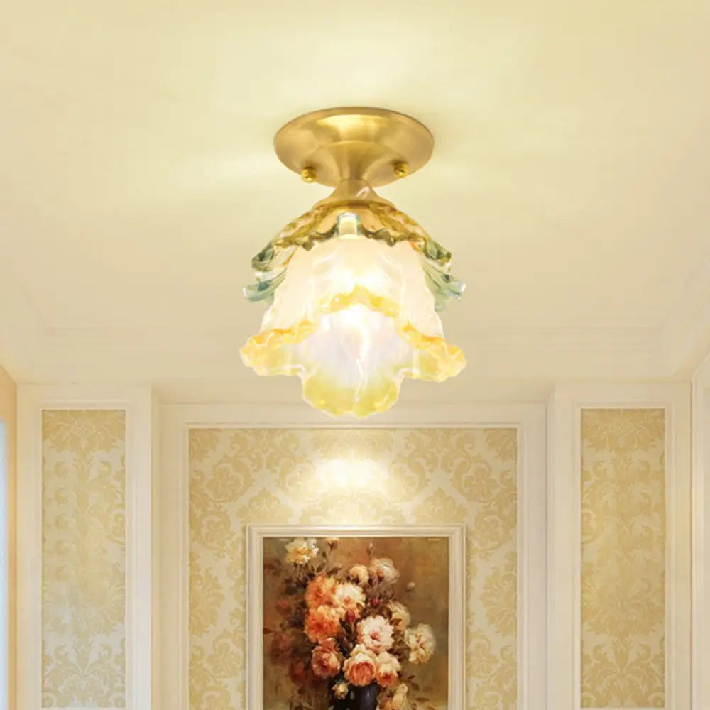 Modern Clear Crystal Floral Ceiling Lamp - 1 Light Brass Finish / B