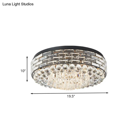 Modern Clear Crystal Flute Flush Mount Drum Ceiling Lamp - 7 Heads