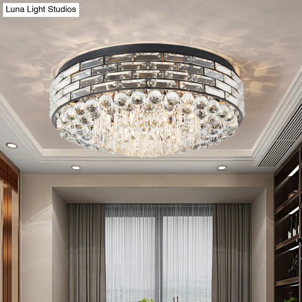 Modern Clear Crystal Flute Flush Mount Drum Ceiling Lamp - 7 Heads