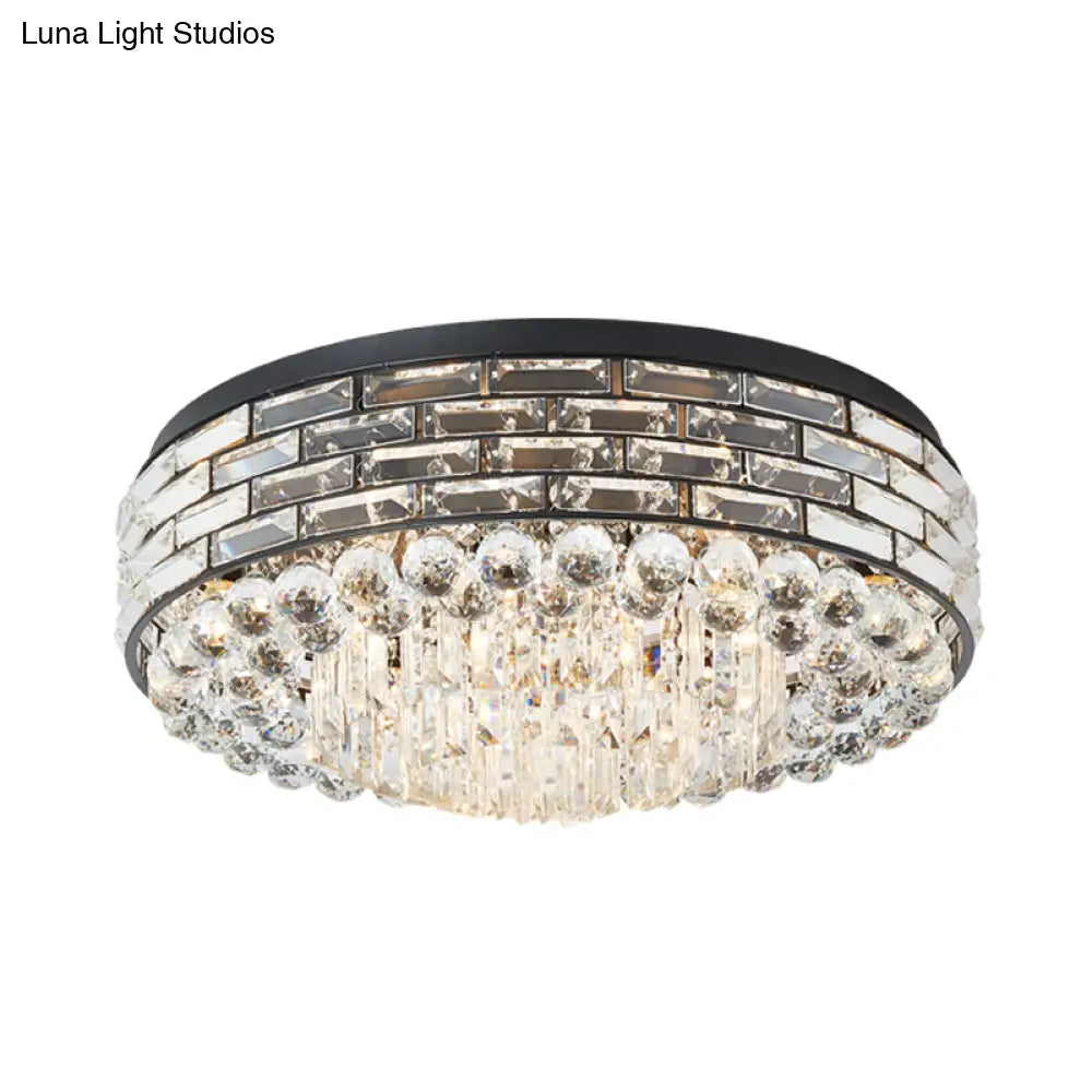 Modern Clear Crystal Flute Flush Mount Drum Ceiling Lamp - 7 Heads