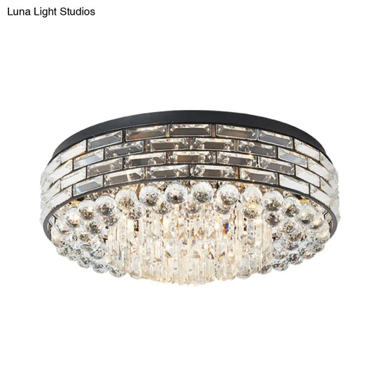 Modern Clear Crystal Flute Flush Mount Drum Ceiling Lamp - 7 Heads