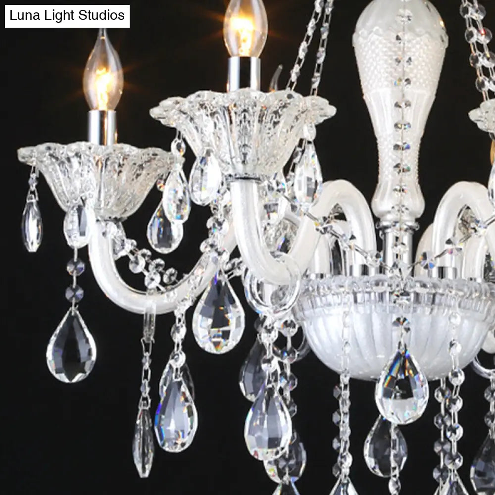 Modern Crystal Glass Candle Chandelier - 6 Bulb Pendant Ceiling Light For Living Room In White