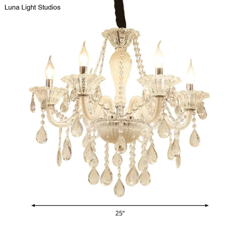 Modern Crystal Glass Candle Chandelier - 6 Bulb Pendant Ceiling Light For Living Room In White