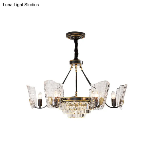 Modern Crystal Chandelier With Clear Glass And Black Suspension 4/6 Bulbs - Perfect For Kitchen