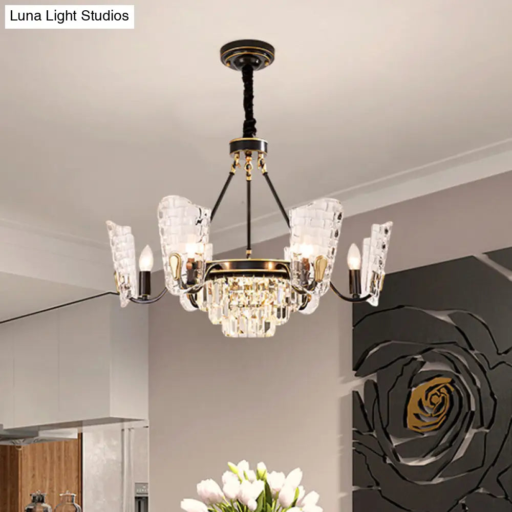 Modern Crystal Chandelier With Clear Glass And Black Suspension 4/6 Bulbs - Perfect For Kitchen