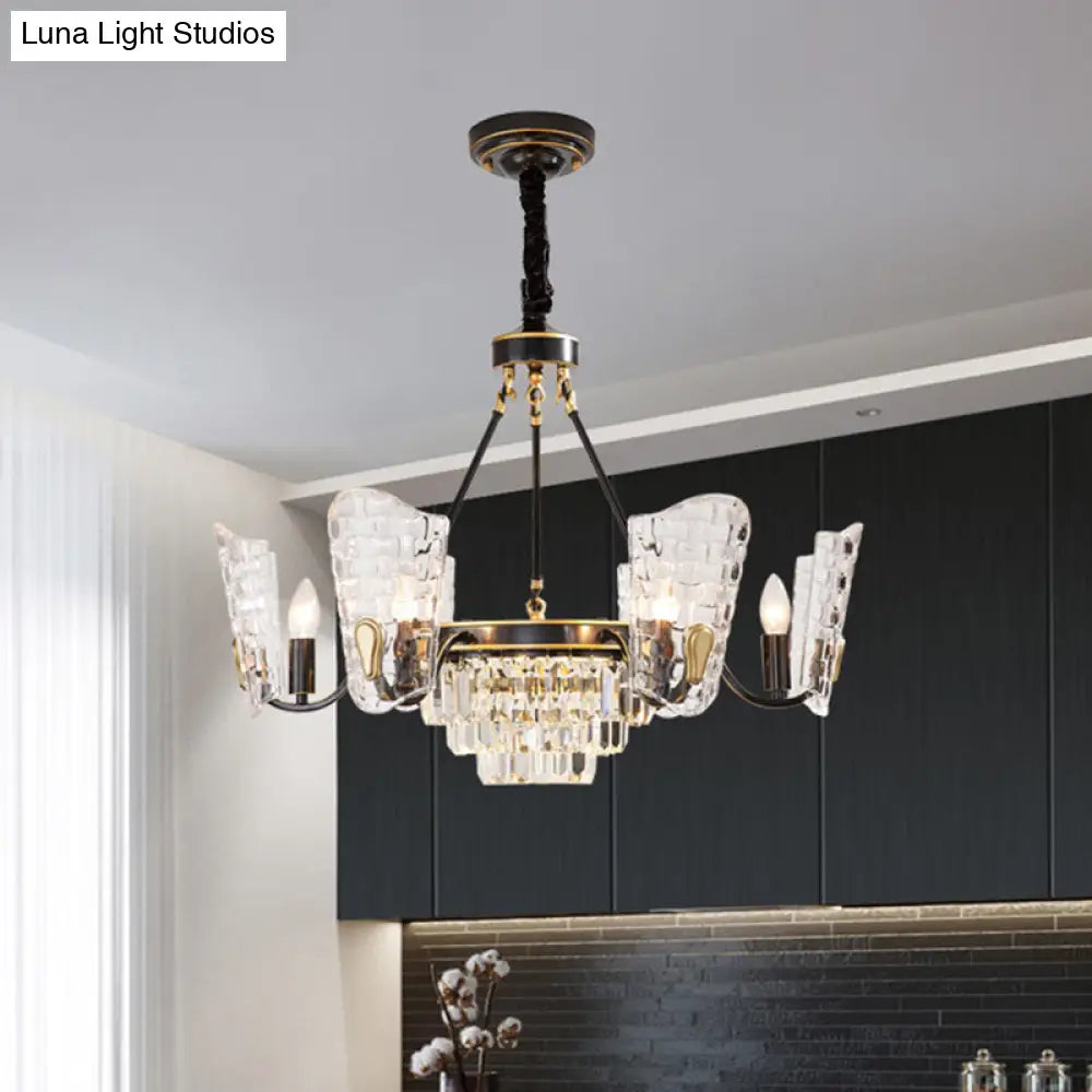 Modern Clear Crystal Glass Kitchen Chandelier With Shield Design - 4/6 Bulb Suspension Pendant In