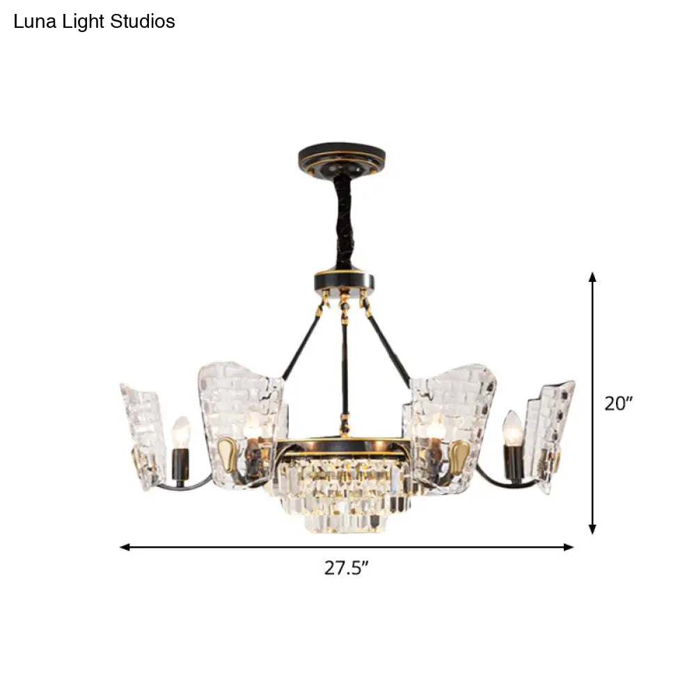 Modern Crystal Chandelier With Clear Glass And Black Suspension 4/6 Bulbs - Perfect For Kitchen