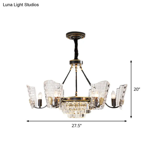 Modern Crystal Chandelier With Clear Glass And Black Suspension 4/6 Bulbs - Perfect For Kitchen