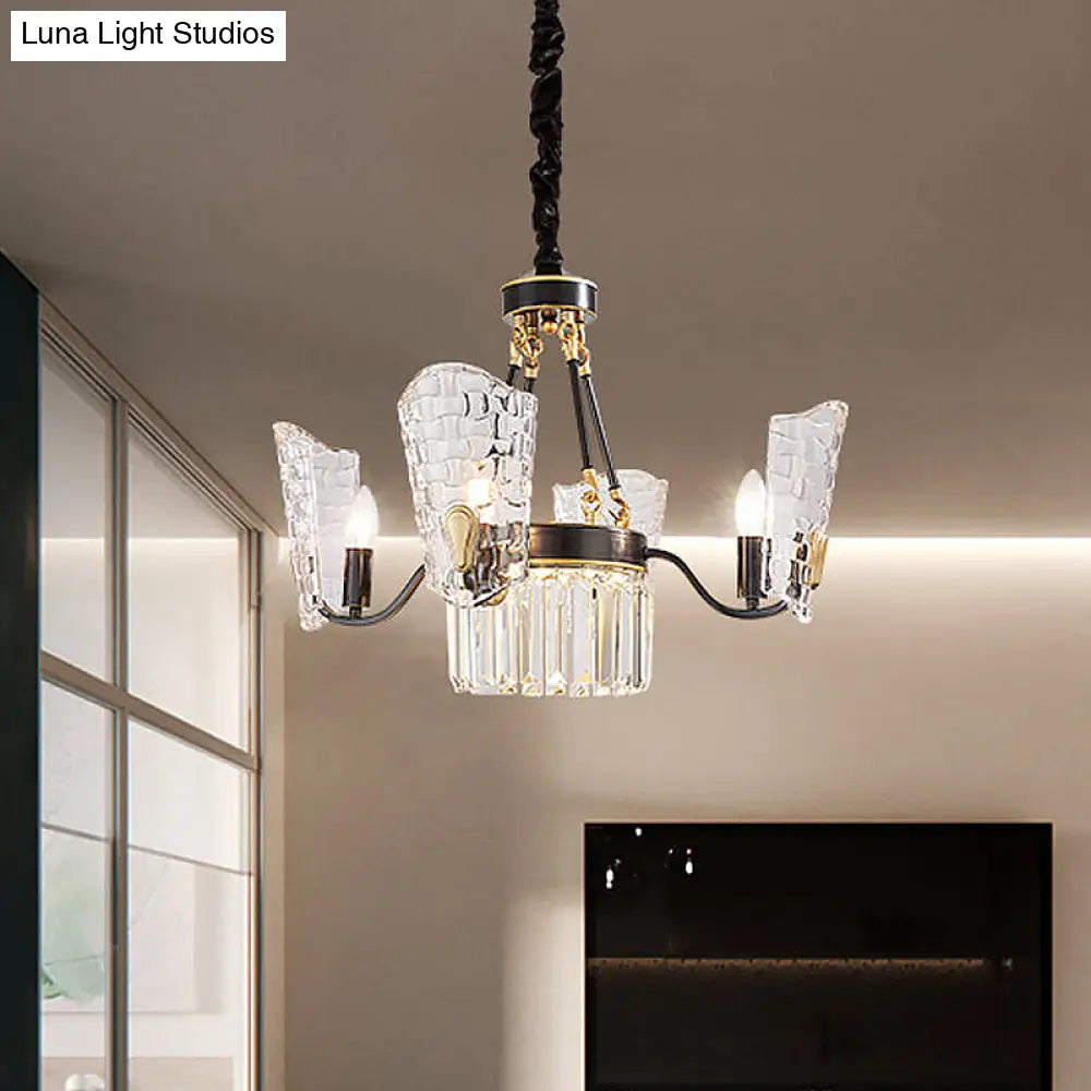 Modern Crystal Chandelier With Clear Glass And Black Suspension 4/6 Bulbs - Perfect For Kitchen