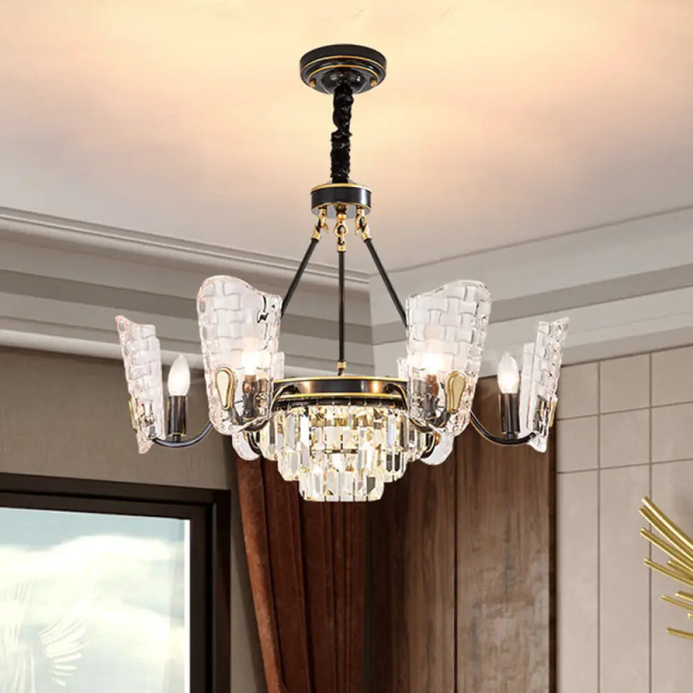 Modern Clear Crystal Glass Kitchen Chandelier With Shield Design - 4/6 Bulb Suspension Pendant In