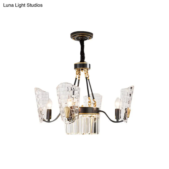 Modern Crystal Chandelier With Clear Glass And Black Suspension 4/6 Bulbs - Perfect For Kitchen