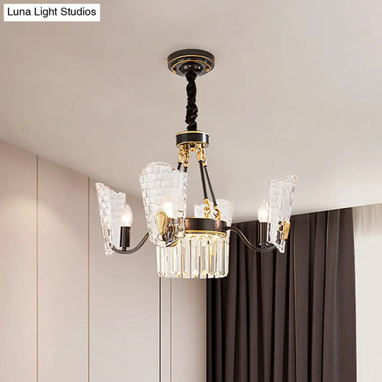 Modern Crystal Chandelier With Clear Glass And Black Suspension 4/6 Bulbs - Perfect For Kitchen