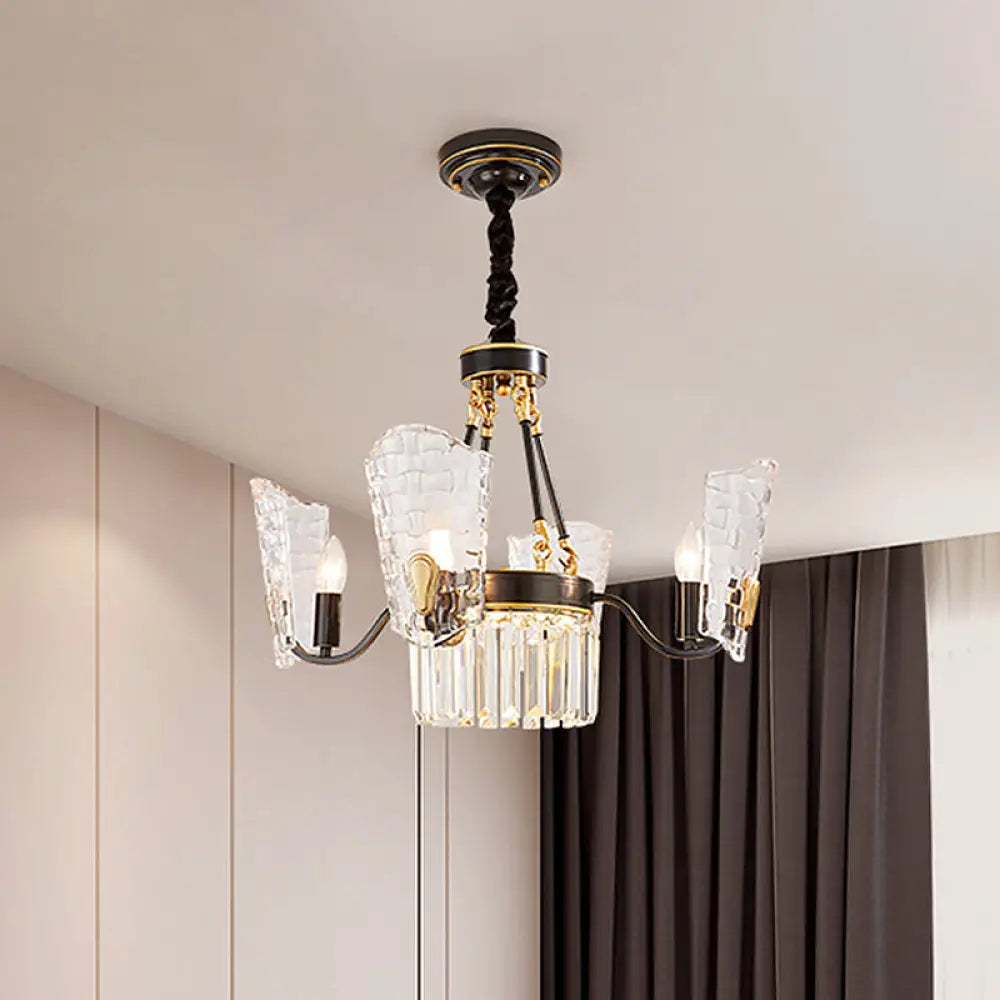 Modern Clear Crystal Glass Kitchen Chandelier With Shield Design - 4/6 Bulb Suspension Pendant In