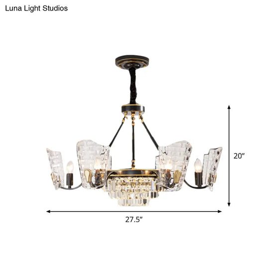 Modern Clear Crystal Glass Kitchen Chandelier With Shield Design - 4/6 Bulb Suspension Pendant In