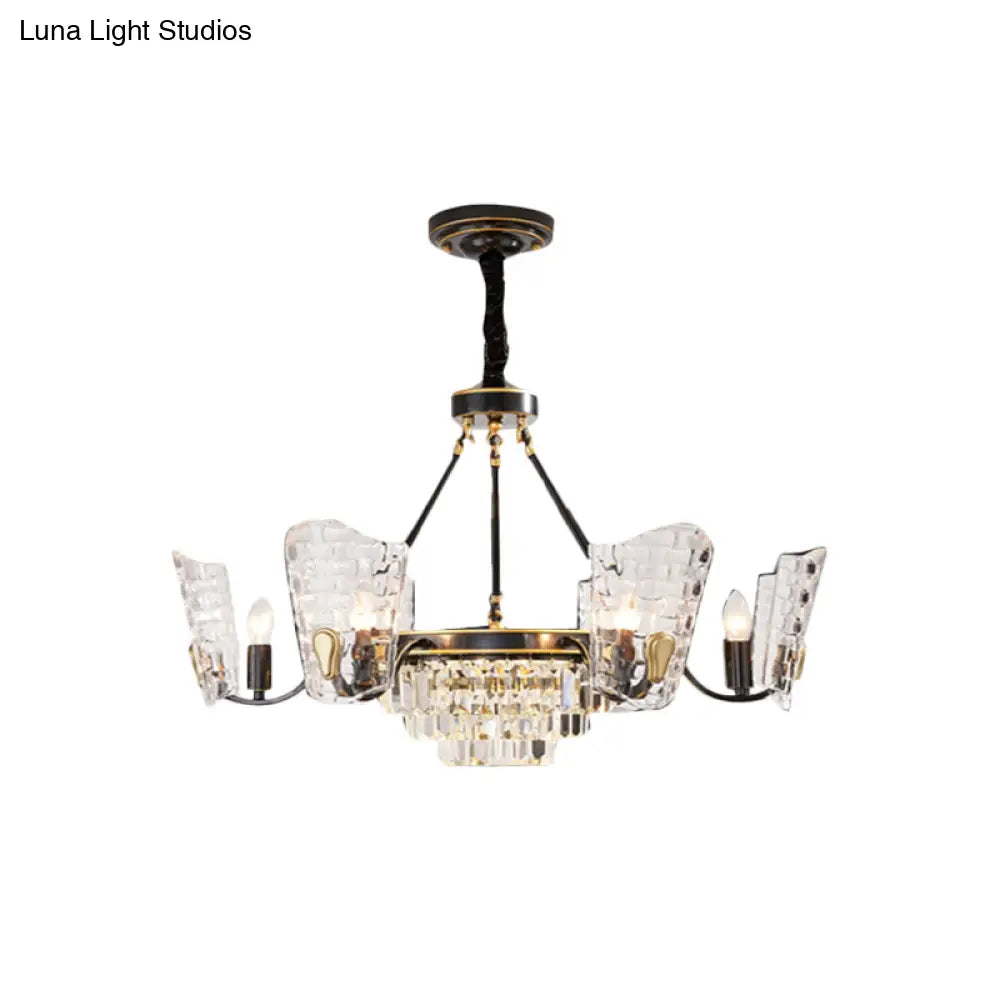 Modern Clear Crystal Glass Kitchen Chandelier With Shield Design - 4/6 Bulb Suspension Pendant In