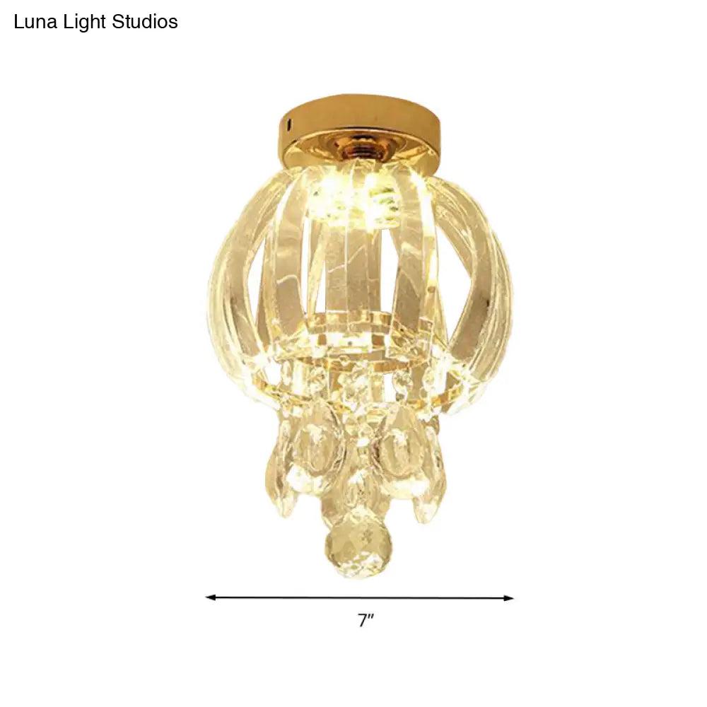 Modern Clear Crystal Glass Led Gold Semi Flush Mount Orb Ceiling Fixture