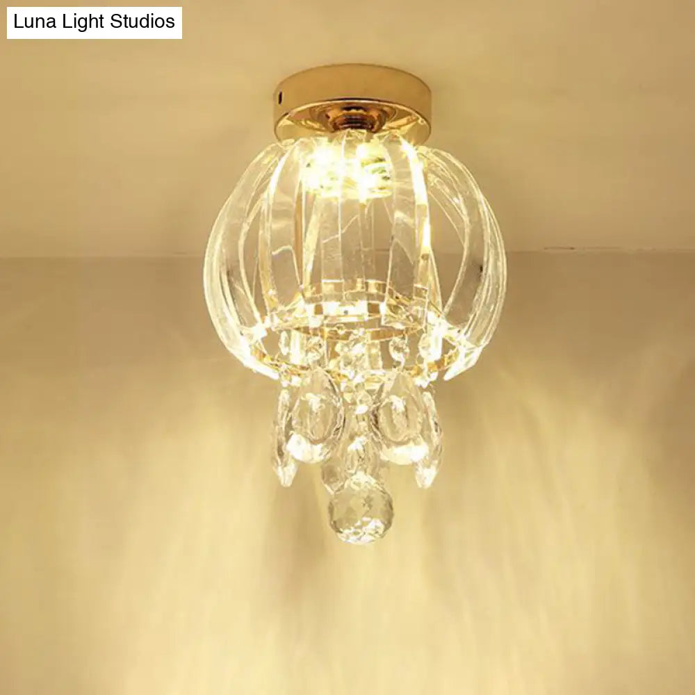 Modern Clear Crystal Glass Led Gold Semi Flush Mount Orb Ceiling Fixture