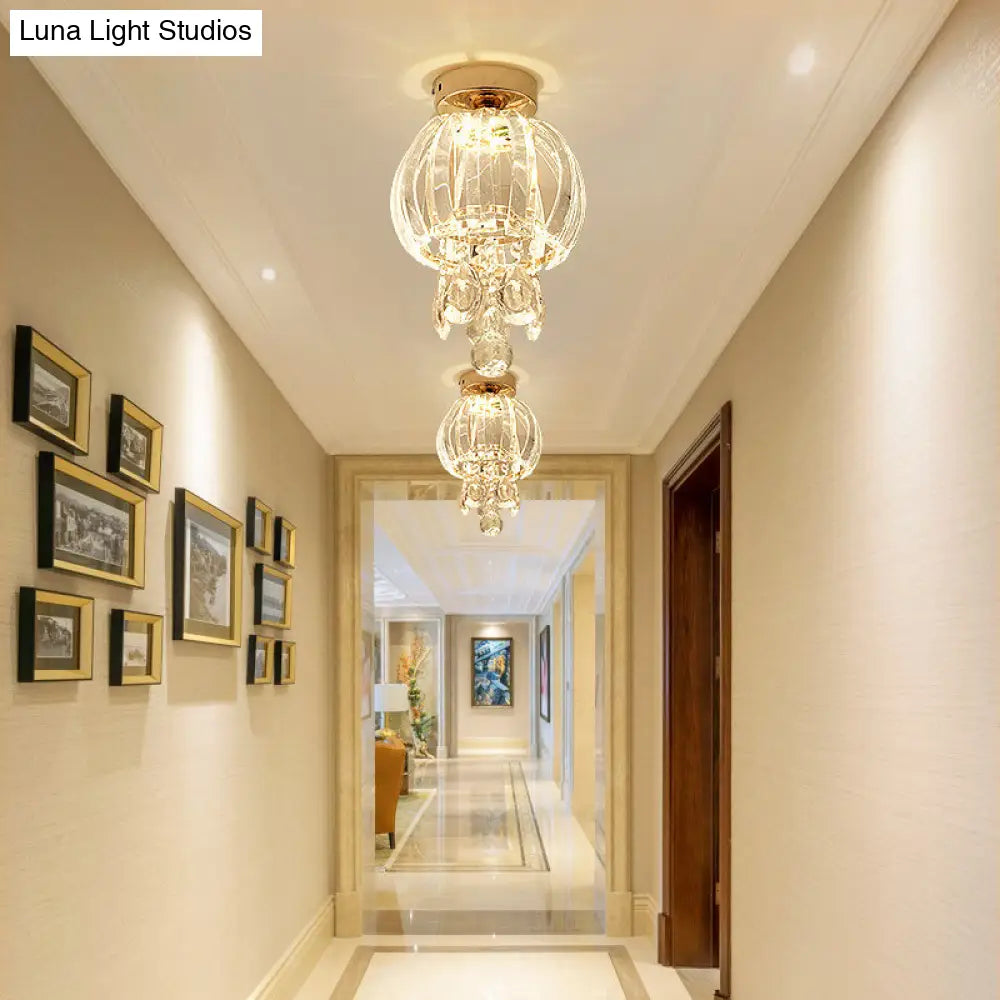 Modern Clear Crystal Glass Led Gold Semi Flush Mount Orb Ceiling Fixture