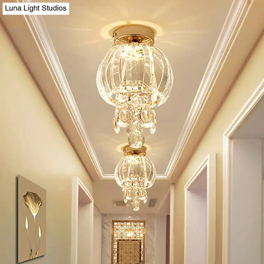 Modern Clear Crystal Glass Led Gold Semi Flush Mount Orb Ceiling Fixture