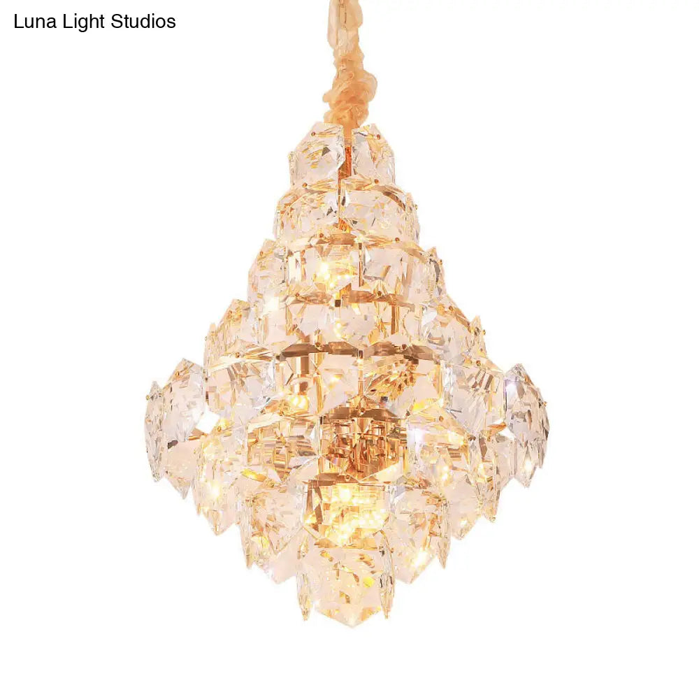 Modern Teardrop Hanging Chandelier - Clear Crystal Glass 12 Bulbs Led Pendant Ceiling Light Gold