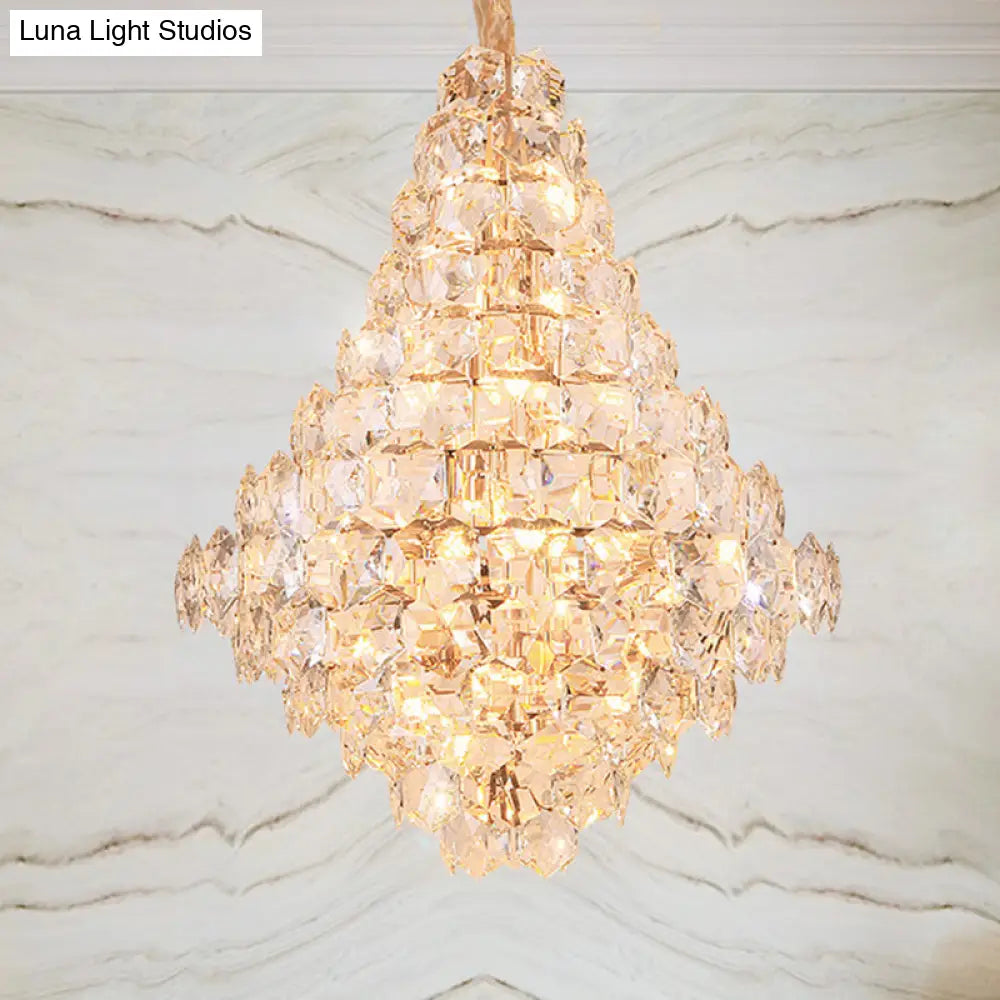 Modern Clear Crystal Glass Teardrop Chandelier - 12 Bulb Led Pendant Ceiling Light In Gold For