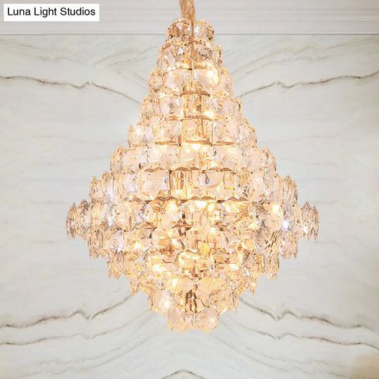 Modern Clear Crystal Glass Teardrop Chandelier - 12 Bulb Led Pendant Ceiling Light In Gold For