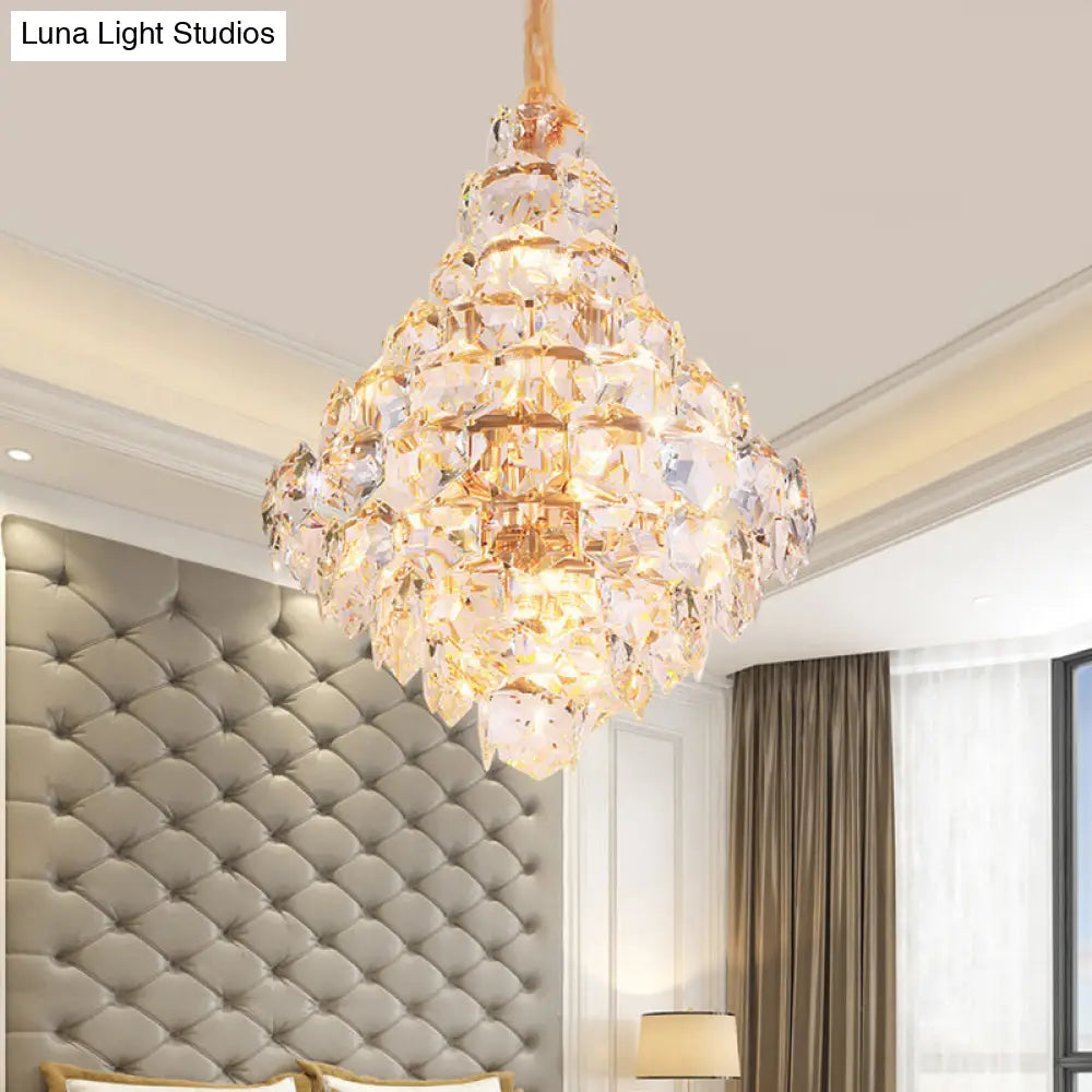 Modern Teardrop Hanging Chandelier - Clear Crystal Glass 12 Bulbs Led Pendant Ceiling Light Gold