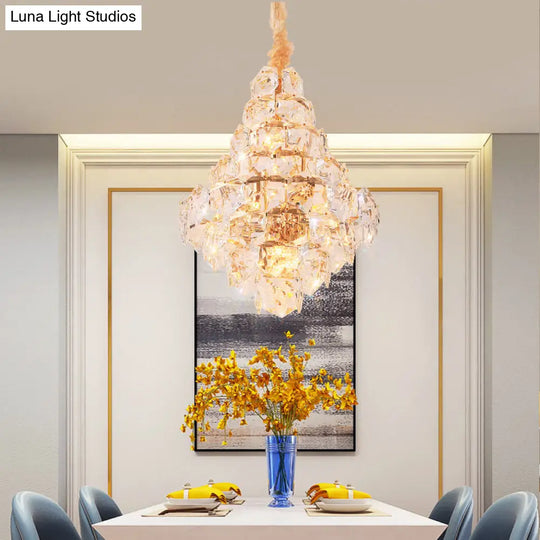 Modern Clear Crystal Glass Teardrop Chandelier - 12 Bulb Led Pendant Ceiling Light In Gold For