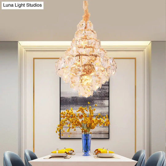 Modern Teardrop Hanging Chandelier - Clear Crystal Glass 12 Bulbs Led Pendant Ceiling Light Gold