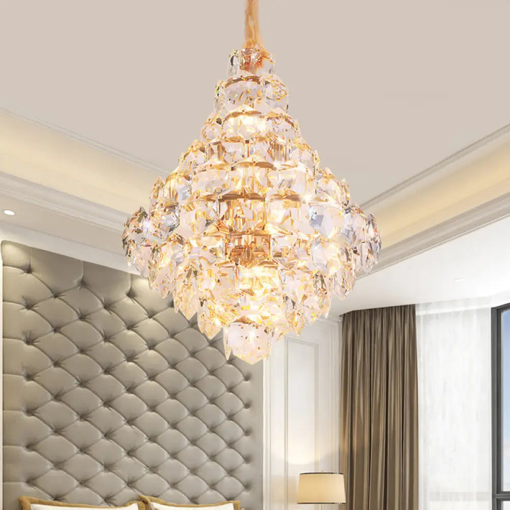 Modern Clear Crystal Glass Teardrop Chandelier - 12 Bulb Led Pendant Ceiling Light In Gold For