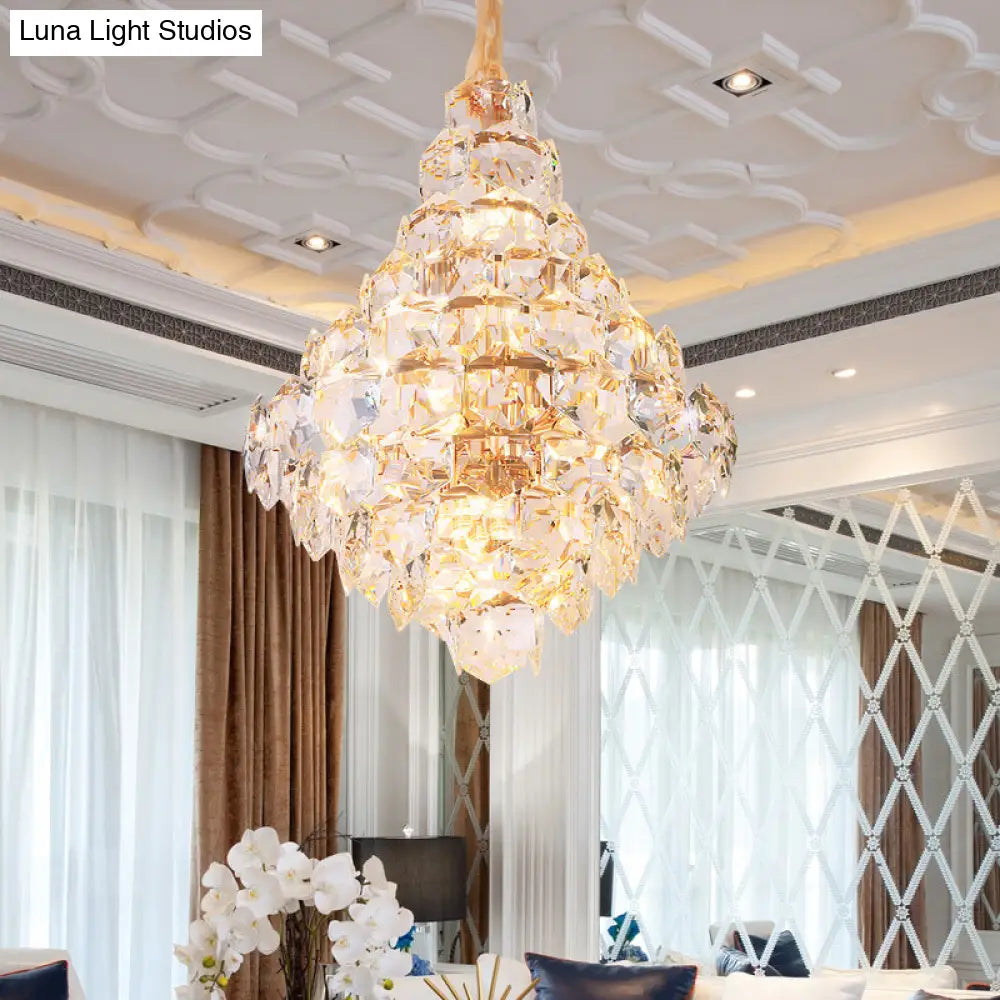 Modern Clear Crystal Glass Teardrop Chandelier - 12 Bulb Led Pendant Ceiling Light In Gold For