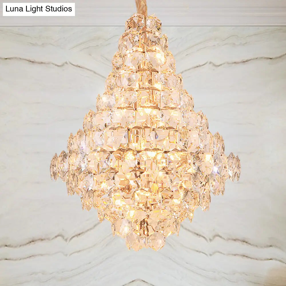 Modern Teardrop Hanging Chandelier - Clear Crystal Glass 12 Bulbs Led Pendant Ceiling Light Gold