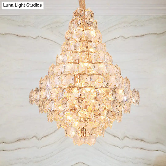 Modern Teardrop Hanging Chandelier - Clear Crystal Glass 12 Bulbs Led Pendant Ceiling Light Gold