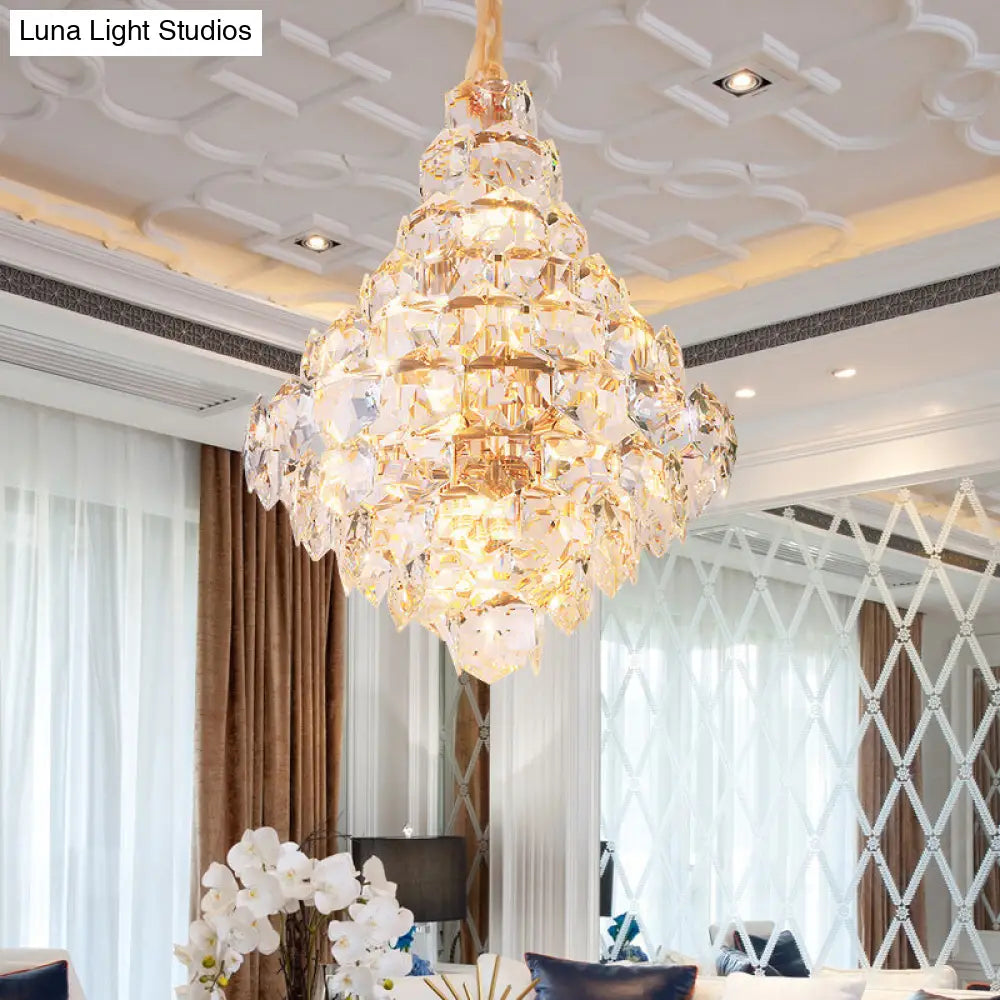 Modern Teardrop Hanging Chandelier - Clear Crystal Glass 12 Bulbs Led Pendant Ceiling Light Gold